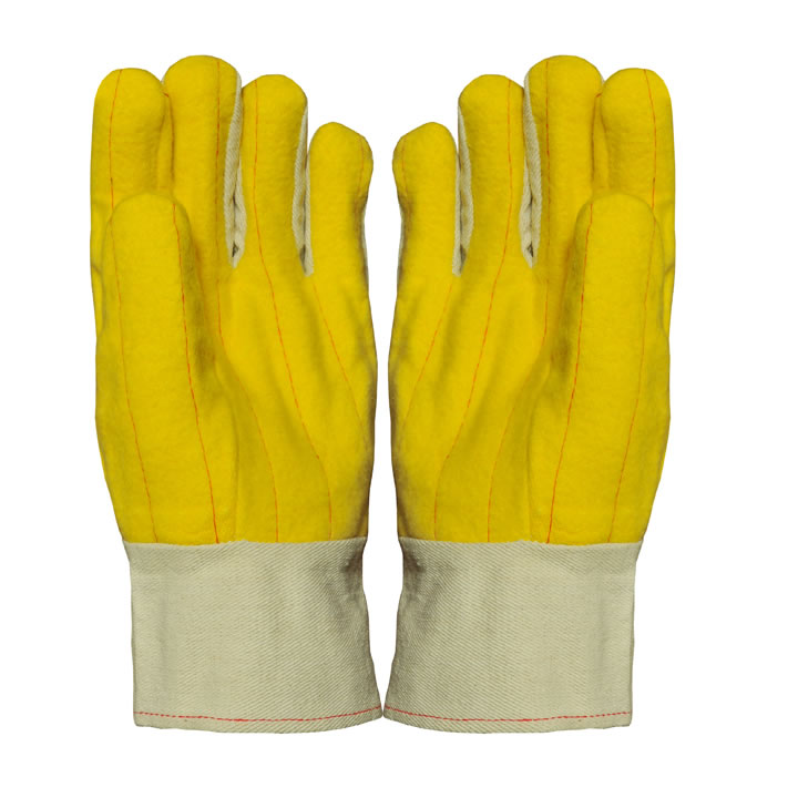 100% Cotton Hotmill Yellow Double Palm with canvas cuff gloves straight thumb from 14 oz to 24 oz for men